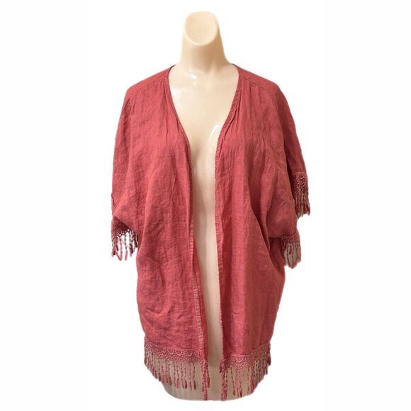 Valentina Tops - Valentina Naldi Womens Linen Open Cardigan One Size Wrap Kimono Shawl Made Italy